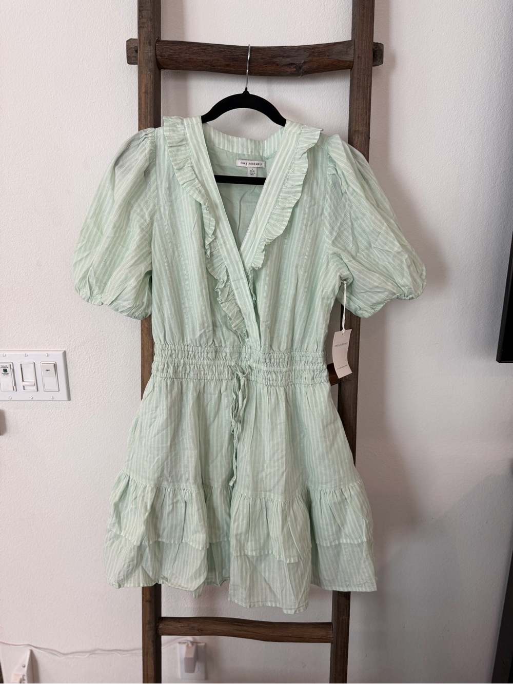 Ruffle V-Neck Mint Green Tiered Mini Dress